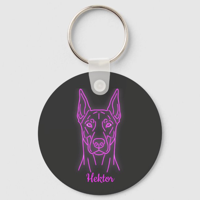 Custom Doberman Neon Glow Personalized Key Ring (Front)