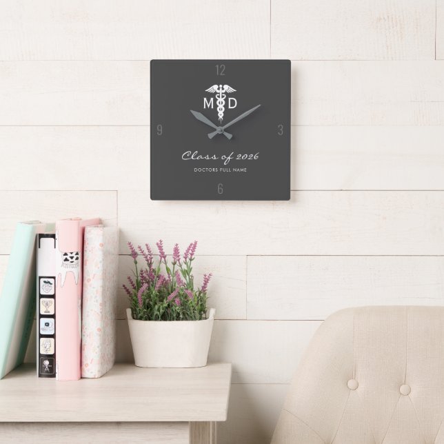 Custom Doctor Medical Student Graduation Square Wall Clock (Reading Room)