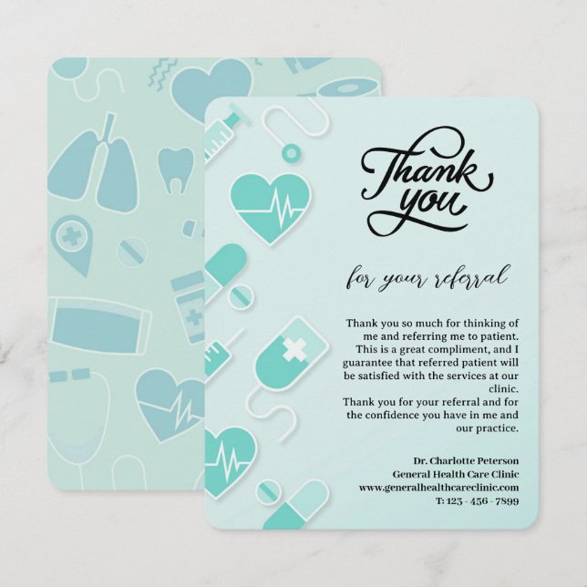 Custom Doctor Patient Referral  Thank You Card (Front/Back)