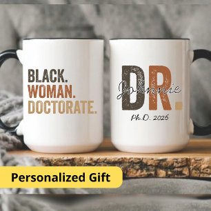 Custom doctor Phd, Black Woman Doctorate Gift dr. Two-Tone Coffee Mug