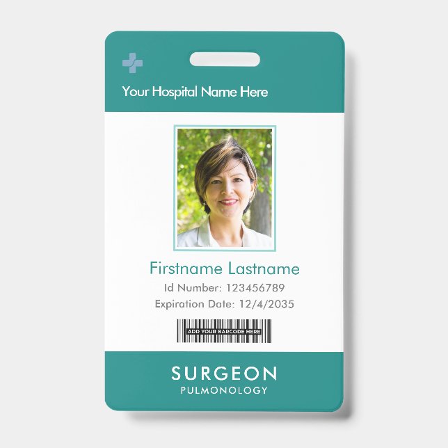 Custom Doctor Photo Logo Bar Code Name ID Badge (Front)