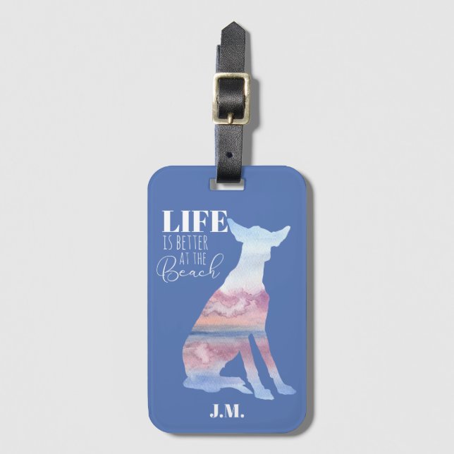 Custom Dog Beach Scene Luggage Tag (Front Vertical)