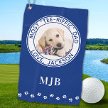 Custom Dog Best Dad Ever Golfer Blue Photo Golf Towel<br><div class="desc">Most Tee-riffic Dad .. Two of your favourite things , golf and your dog ! Now you can take your best friend with you as you play 18 holes . Surprise the Dog Dad and Golf Lover with these super cute dog photo custom golf towels and matching golf accessories ....</div>