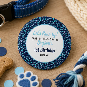 Custom Dog Birthday Blue Paw Print Puppy Pet 3 Cm Round Badge