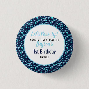 Custom Dog Birthday Blue Paw Print Puppy Pet 3 Cm Round Badge