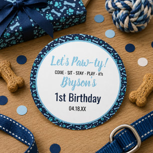 Custom Dog Birthday Blue Paw Print Puppy Pet Classic Round Sticker