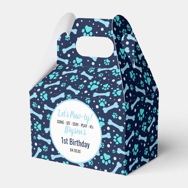 Custom Dog Birthday Blue Paw Print Puppy Pet Favour Box (Front Side)