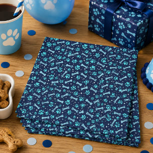 Custom Dog Birthday Blue Paw Print Puppy Pet Napkin