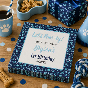 Custom Dog Birthday Blue Paw Print Puppy Pet Napkin
