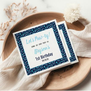 Custom Dog Birthday Blue Paw Print Puppy Pet Napkin