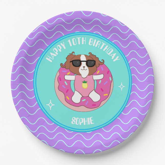Custom Dog Birthday Pool Party Plates (Front)