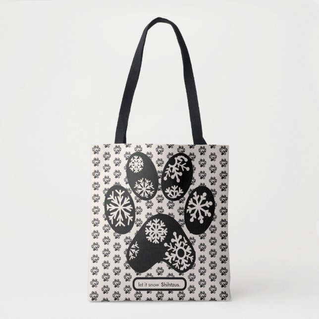 Custom DOG BREED Christmas Paw Snowflake Snow Tote Bag (Front)