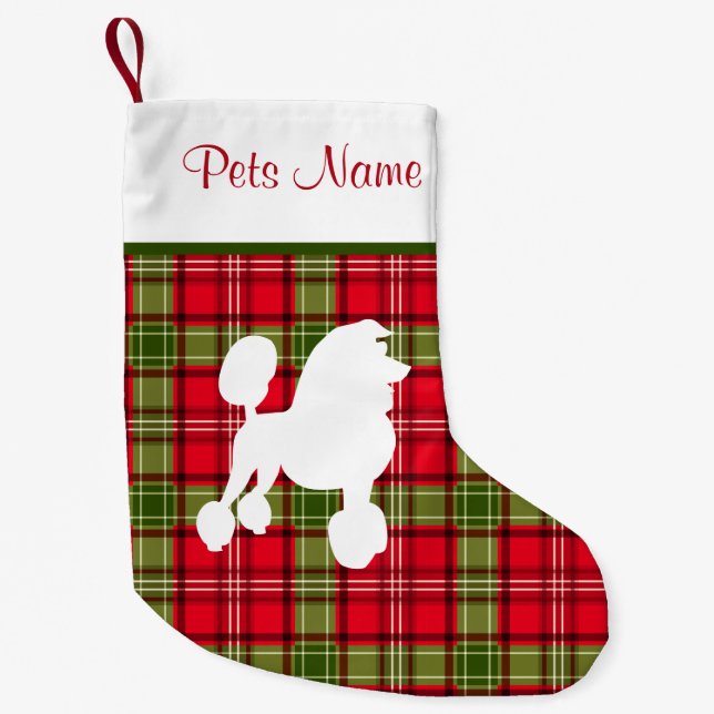Custom Dog Breed Red & Green Plaid Small Christmas Stocking (Front)