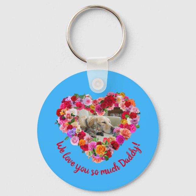 Custom Dog, Cat, Pet Photo Father's Day Rose Heart Key Ring (Front)