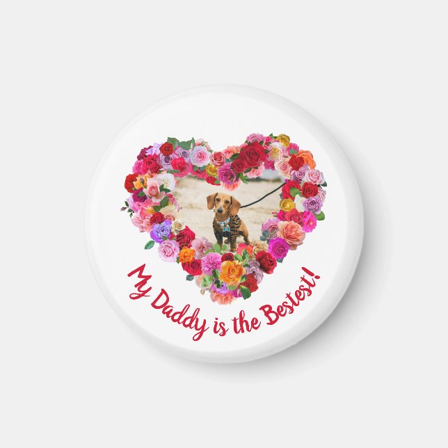 Custom Dog, Cat, Pet Photo Father's Day Rose Heart Magnet (Front)
