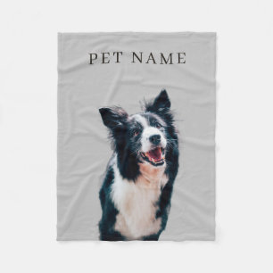 Custom Dog Cat Portrait Pet Photo Name Grey Fleece Blanket