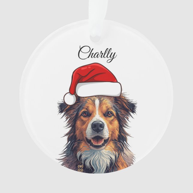 Custom Dog Christmas Ornament Santa Hat Photo Gift (Front)