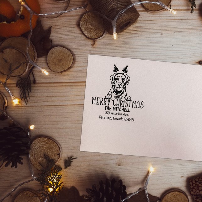 Custom Dog Christmas Return Address Rubber Stamp (Creator Uploaded)