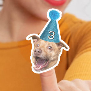 Custom Dog Face Photo With Age Party Hat Birthday