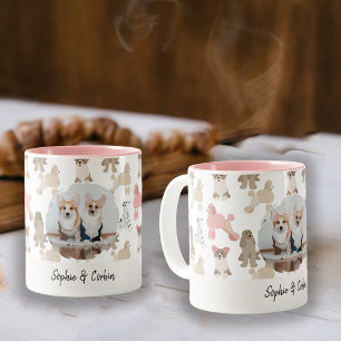 Custom Dog Lover Photo Name Pet Pattern Coffee Two-Tone Coffee Mug