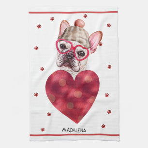 Custom Dog Lover Valentine Gift French Bulldog Tea Towel