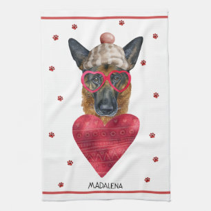 Custom Dog Lover Valentine Gift German Shepherd Tea Towel