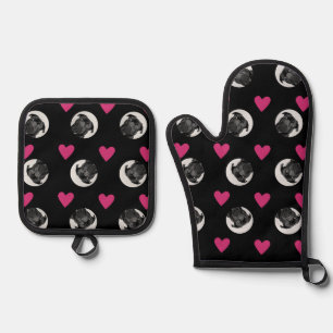 Custom Dog Lover's Heart Pattern Oven Mitt & Pot Holder Set