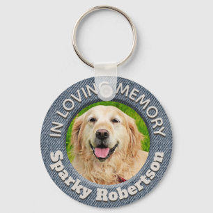 Custom Dog Memorial Blue Jean Background Key Ring