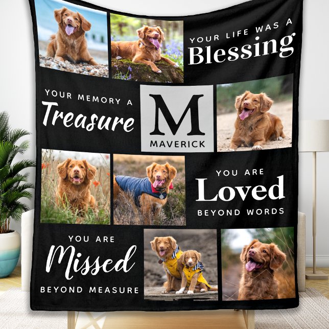 Custom Dog Memorial Pet Loss 7 Photo Collage Fleece Blanket (Creator Uploaded)