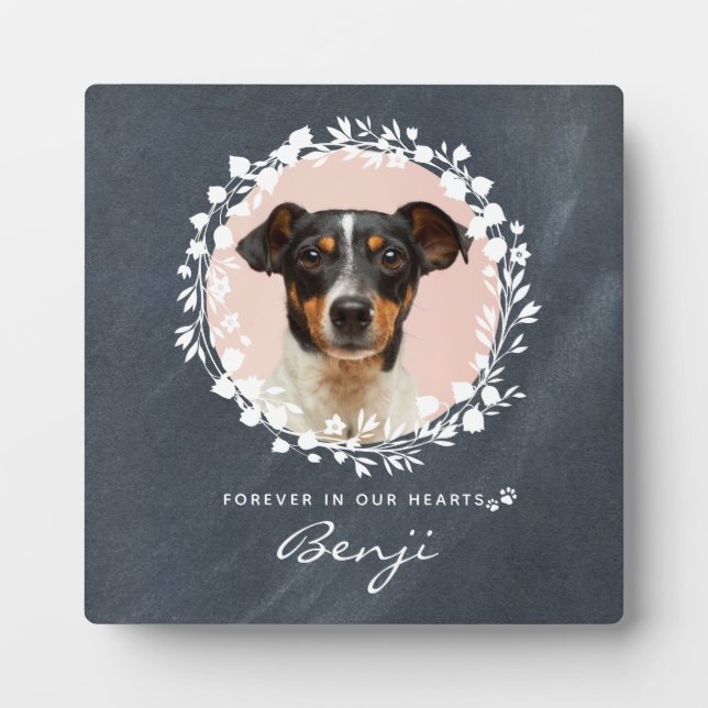 Custom Dog Memorial Pet Loss Keepsake Photo Wreath Plaque (Front)