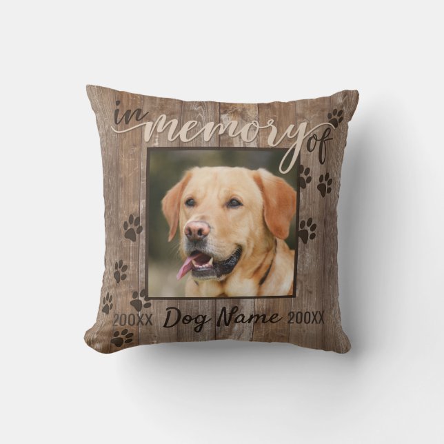 Custom Dog Memorial Rustic Wood Look Cushion (Front)