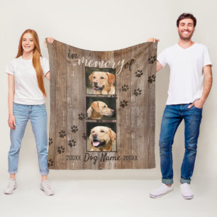 Custom Dog Memorial Rustic Wood Look Fleece Blanket