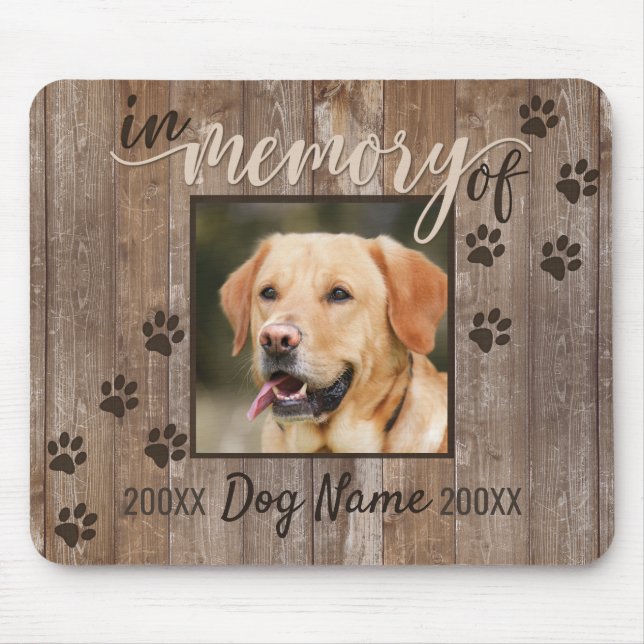 Custom Dog Memorial Rustic Wood Look Keepsake Mouse Mat (Front)