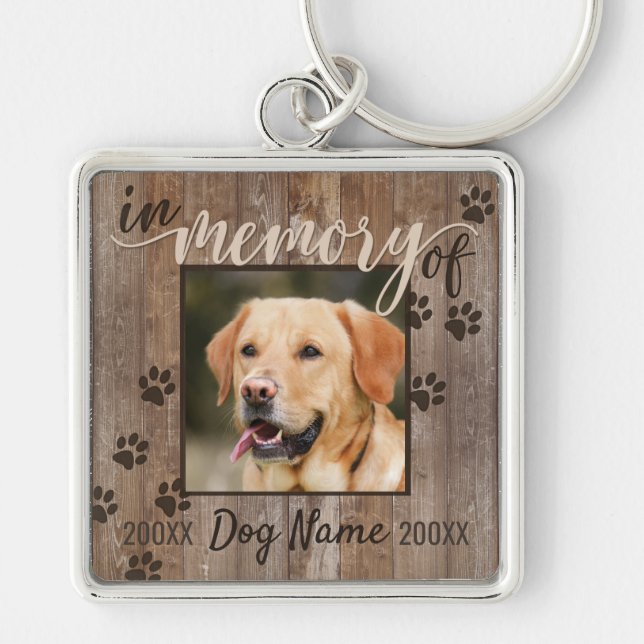Custom Dog Memorial Rustic Wood Look Key Ring (Front)