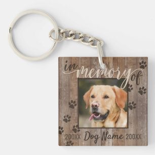 Custom Dog Memorial Rustic Wood Look Sympathy Key Ring