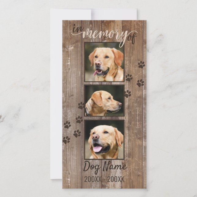 Custom Dog Memorial Rustic Wood Poem Sympathy Card (Front)