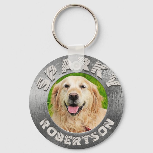 Custom Dog Memorial Silver Metallic Look Key Ring (Front)