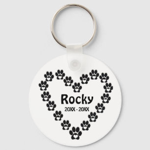 Custom Dog Memorial Simple Heart Paws Key Ring