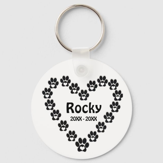 Custom Dog Memorial Simple Heart Paws Key Ring (Front)