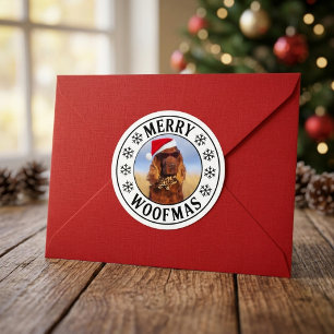 Custom Dog Merry Woofmas Festive Holiday Classic Round Sticker