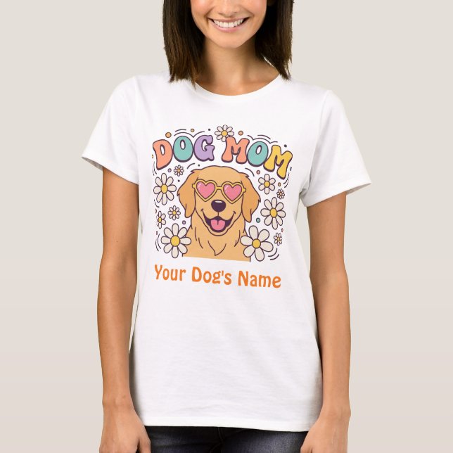 Custom Dog Mom Golden Retriever Retro 70s Groovy 2 T-Shirt (Front)