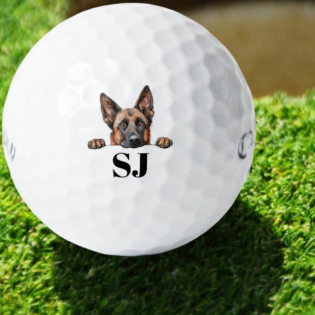 Custom Dog Monogrammed Golf Balls (Custom golf ball with watercolor dog design and monogrammed initials — perfect gift for dog lovers.)