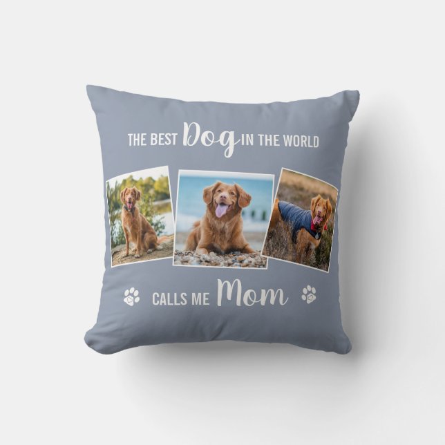 Custom Dog Mum Grey Photo Collage Cushion (Front)