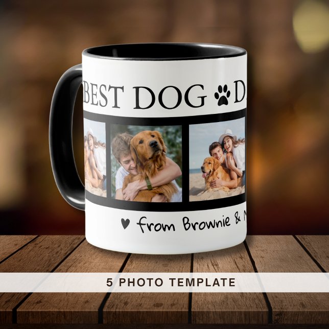 Custom Dog & Mummy Gift for Dad 5 Photo Black Mug (Custom Dog & Mummy Gift for Dad 5 Photo Black Mug)