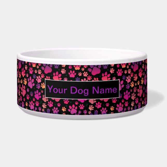 Custom Dog Name colourful Paw Pattern (Front)