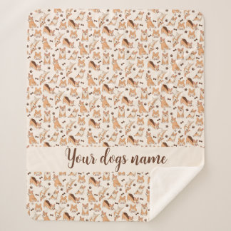 Custom Dog Name Cosy Fleece Blanket Corgi Pattern