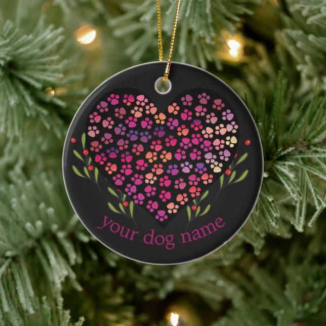 Custom Dog Name, Dogs Paw Heart Leaves Ceramic Tree Decoration (Tree)