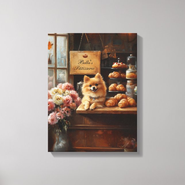 Custom Dog Name French Bakery Pomeranian Dog Canvas Print (Front)