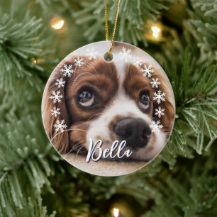 Custom Dog Name Photo Snowflakes Christmas  Ceramic Tree Decoration