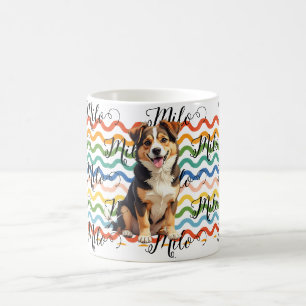 Custom Dog Name Retro Colourful Waves Personalised Coffee Mug